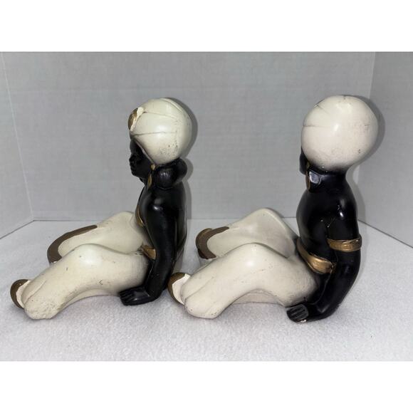 African Man & Woman Trinket Dish Ashtray Incense Art Statues '50's Chalkware - Picture 4 of 11